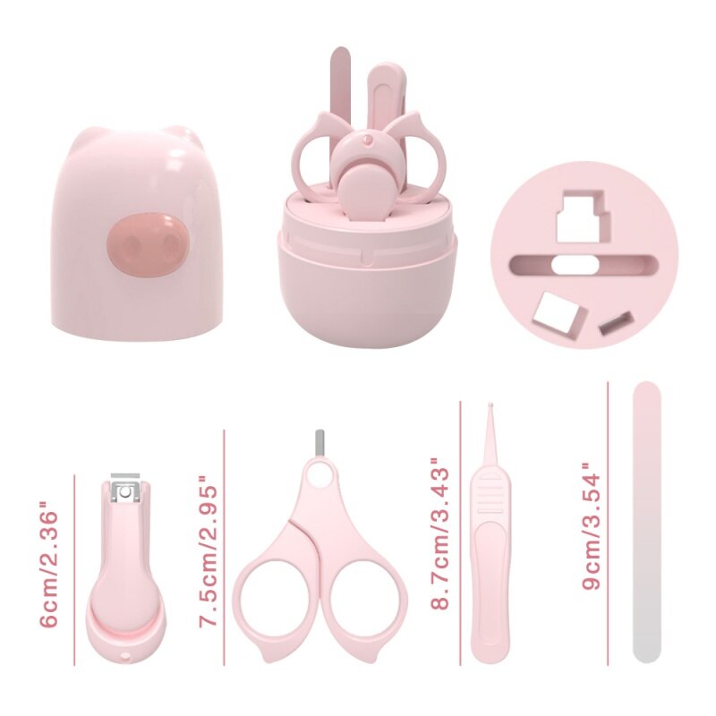 4pcs Baby Healthcare Kits Baby Nail Care Set Infant Finger Trimmer Scissors Nail Clippers Cartoon Animal Storage Box for Travel