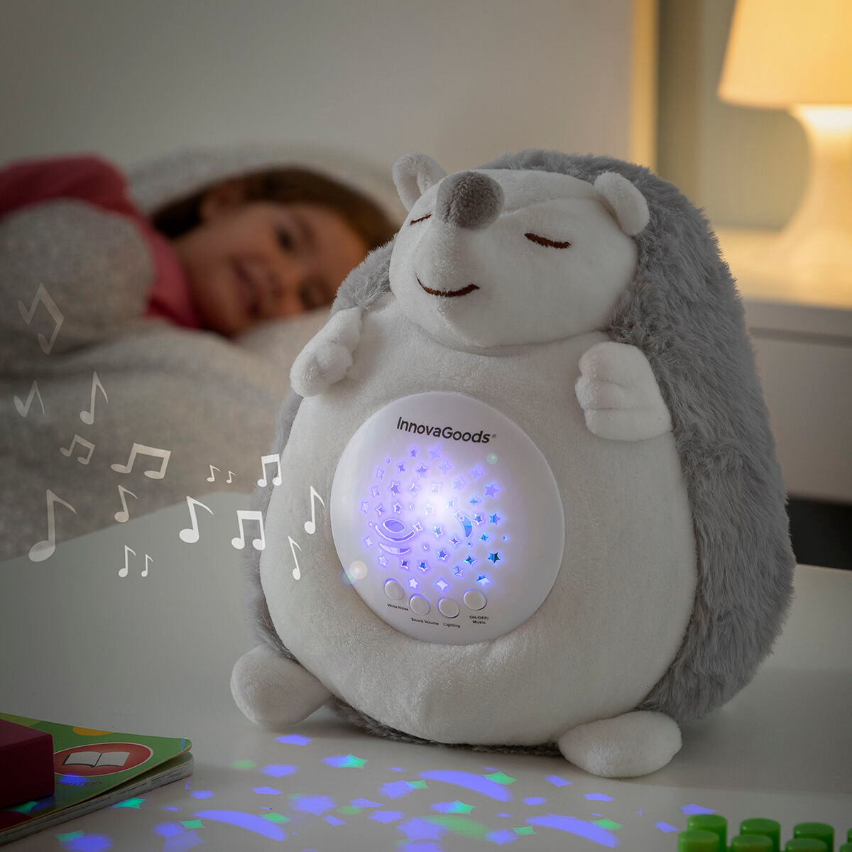 Hedgehog Soft Toy with White Noise and Nightlight Projector Spikey InnovaGoods-0